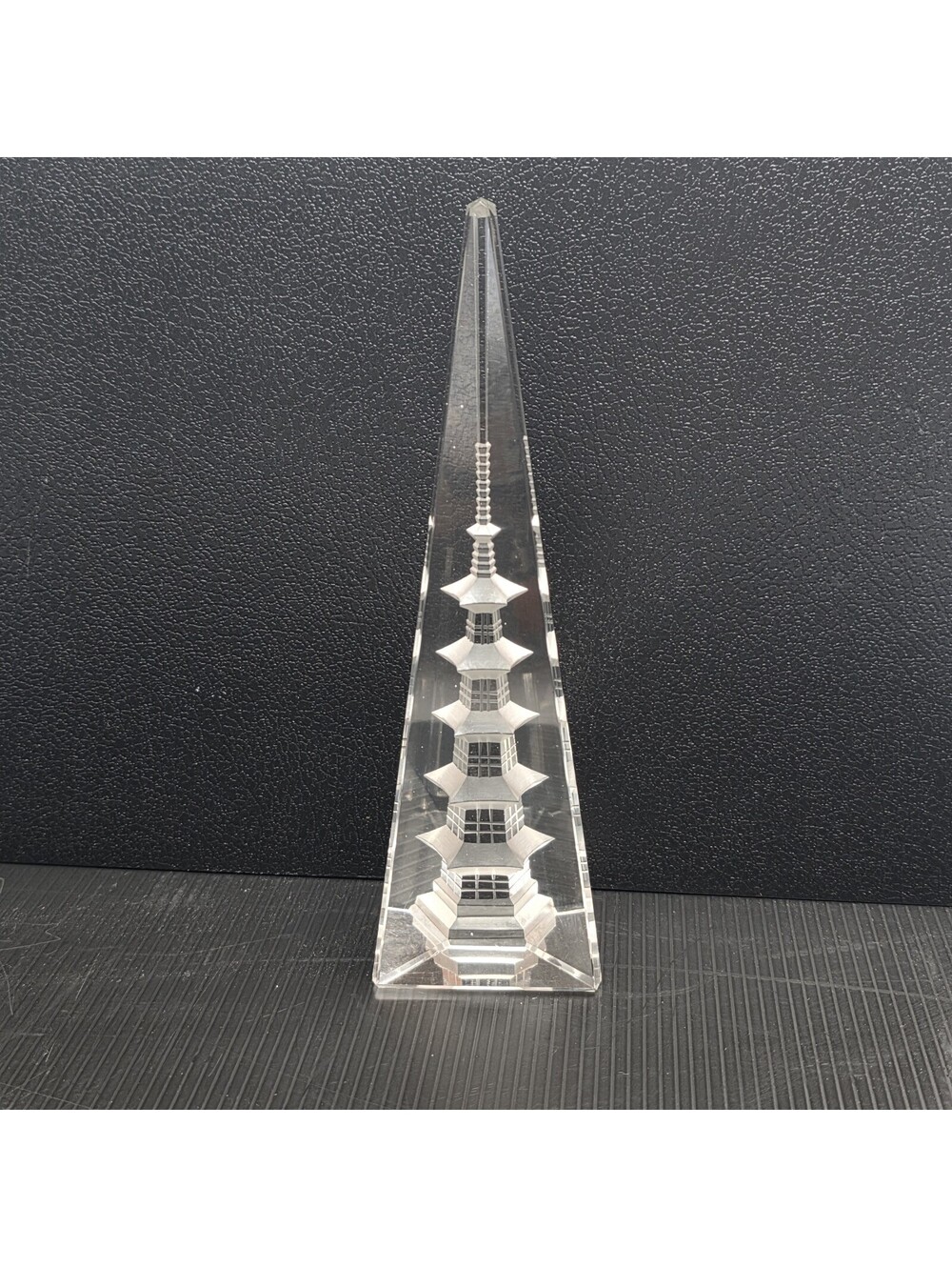 HOYA Reverse Cut Lead Crystal Obelisk 12" Pagoda Spire Japan Art Glass